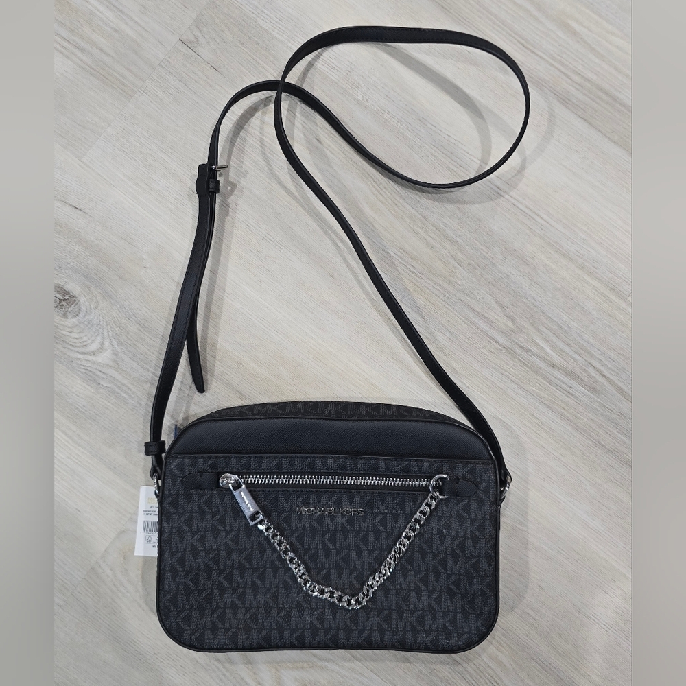 Michael Kors Jet Set Large Logo Crossbody Bag (Black) NWT - Picture 2 of 9
